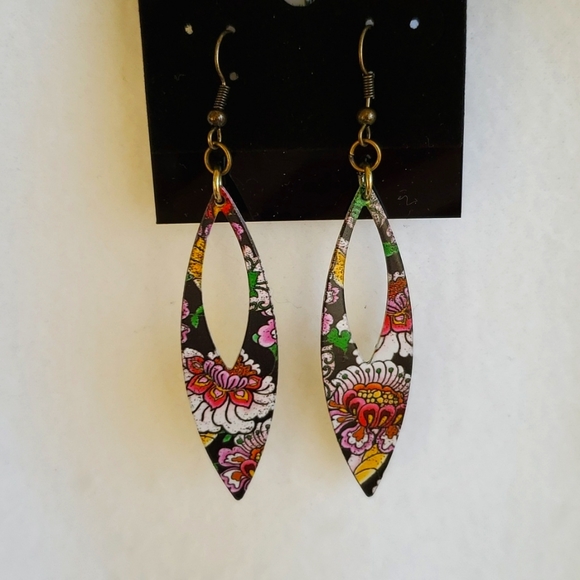 Womens multi color floral teardrop hook earrings - Picture 1 of 3